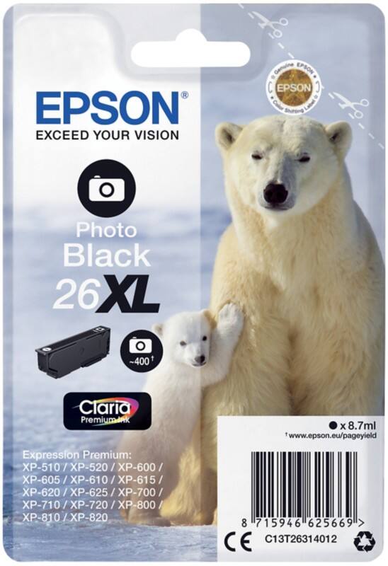 Cartouche jet d'encre Epson 26XL D'origine C13T26314012 Noir
