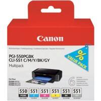 Canon PGI-550/CLI-551 Original Tintenpatrone Schwarz, Grau, Cyan, Magenta, Gelb Multipack 6 Stück
