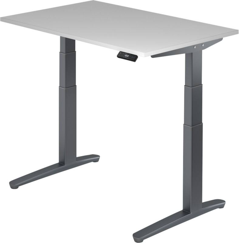 Bureau assis-debout Hammerbacher VXBHM Hauteur ajustable électriquement Rectangulaire Gris C-Pied 1200 (L) x 800 (P) x 1290 (H) mm Acier, Aggloméré, Aluminium