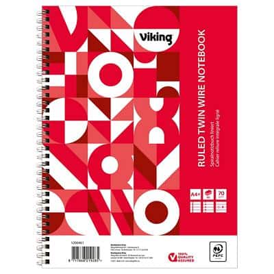 Viking Notebook A4+ Liniert Spiralbindung Papier Softcover Weiss Perforiert 160 Seiten 5 Stück à 80 Blatt
