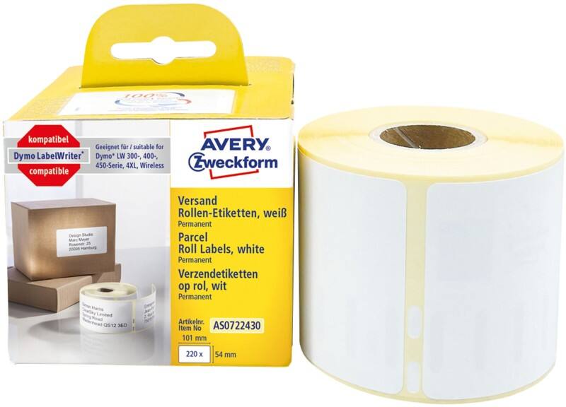 AVERY Zweckform Versandetiketten Kompatibel AS0722430 Selbsthaftend Weiss 54 x 101 mm 1 Rolle à 220 Etiketten