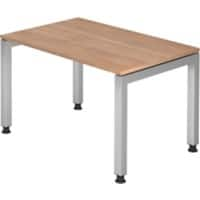 Hammerbacher J Serie Höhenverstellbarer Schreibtisch Rechteckig Walnuss Holz Silber 4 Füße 1.200 x 680 mm