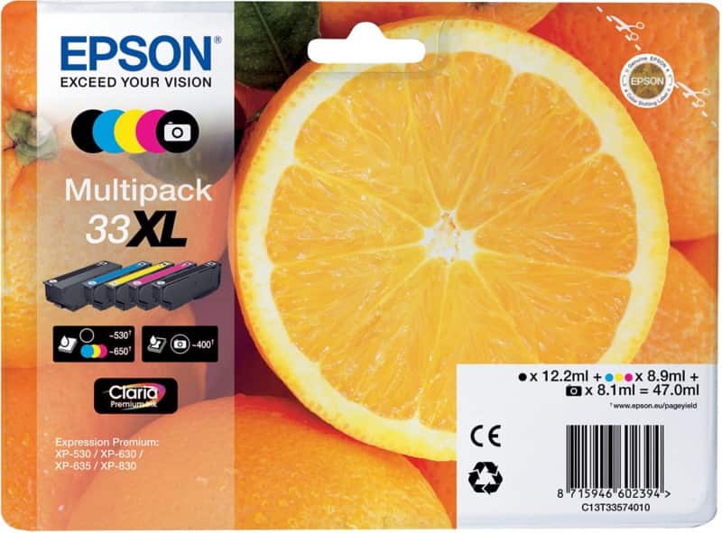 Epson 33XL Original Tintenpatrone C13T33574011 Farbe Multipack 5 Stück